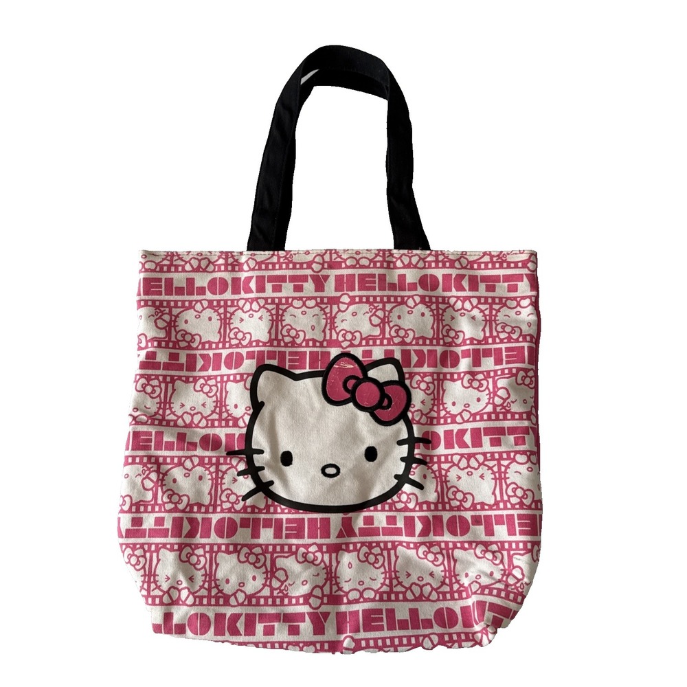 Hello Kitty Sanrio Pink White Logo Tote Cotton Travel Reusable‎ Nostalgia